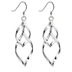 Bassion Bassion Women's Classic Double Linear Loops Design Silver Earrings