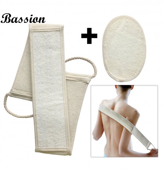 Bassion Clearance Sale - Bassion Exfoliating Loofah Strap Belt, Loofah Back and Body Scrubber for Shower, 100% Natural High Quality Loofah - Satisfaction Guarantee