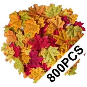 Bassion 800 Pcs Assorted Mixed Fall Autumn Colored Artificial Fake Maple Leaves for Weddings, Thanksgiving Decorations, Events and Decorating