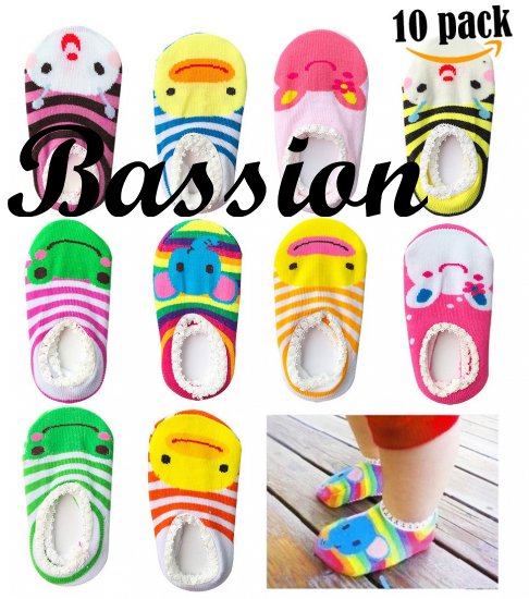 Bassion 10 Pairs (Random Colors) Non Slip Baby Socks for 6-18 Months - Click Image to Close