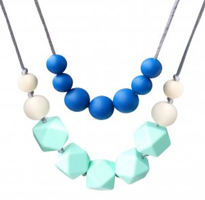 Bassion Baby Toy Silicone Teething Necklace Nursing Necklace for Mom to Wear, 4-in-1 Chewiness Baby Toys Teething Toys Teething Beads - Safety Knotted Silk Rope, BPA Free and FDA Approved