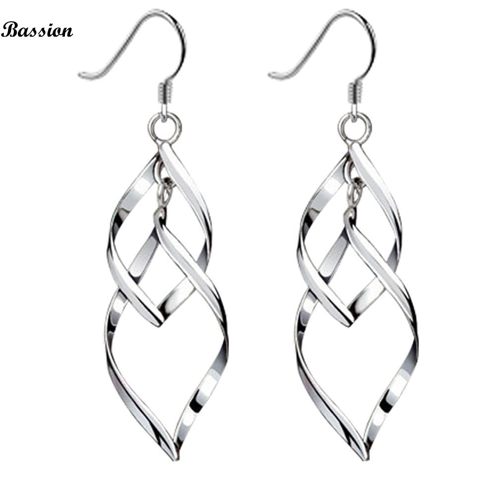Bassion Bassion Women's Classic Double Linear Loops Design Silver Earrings