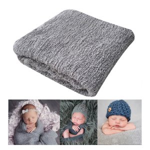 Newborn Photography Props Newborn Baby Stretch Long Ripple Wrap Yarn Cloth Blanket by Bassion, Grey, 16" x 60"